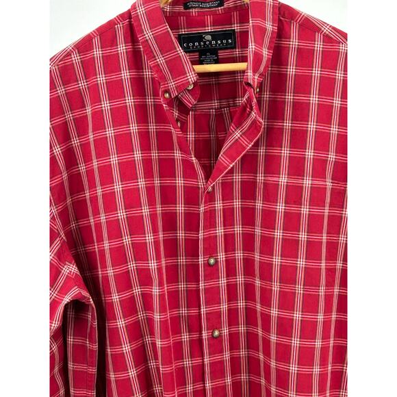 Consensus Shirt Size X Large Mens Red Plaid Long Sleeve Button Down Collar Shirt - Picture 11 of 11